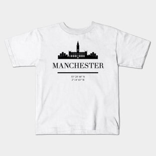 MANCHESTER ENGLAND BLACK SILHOUETTE SKYLINE ART Kids T-Shirt